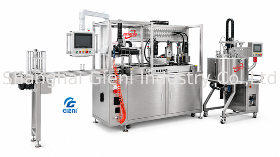GLU-900 Volautomatische Lippenstift Vulmachine Automatisch Pomp Systeem 30L Mobiele Tank Mitsubishi PLC Apparatuur